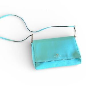 Kate Spade Tiffany Blue Saffiano Leather  Crossbody Bag Gold Accents NEW